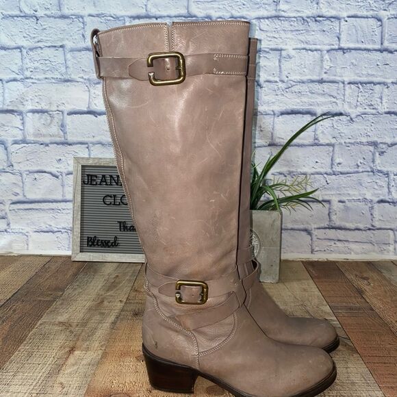 AGL taupe tan/gray tall leather boots size 39 - Picture 1 of 10
